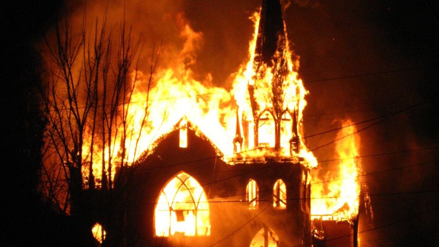 God's not dead - church on fire