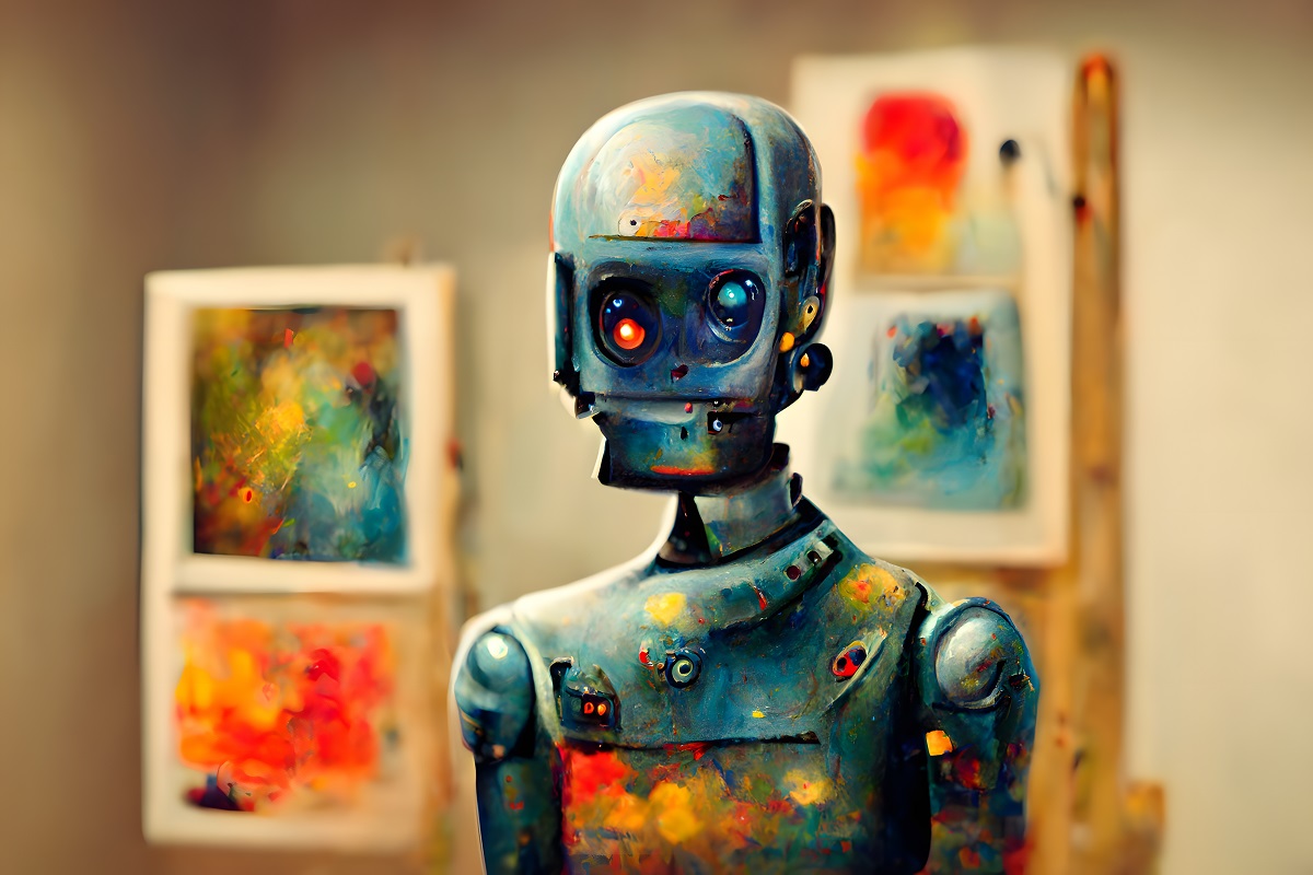 A robot painter with canvases | Are AI art engines ripping off human artists?